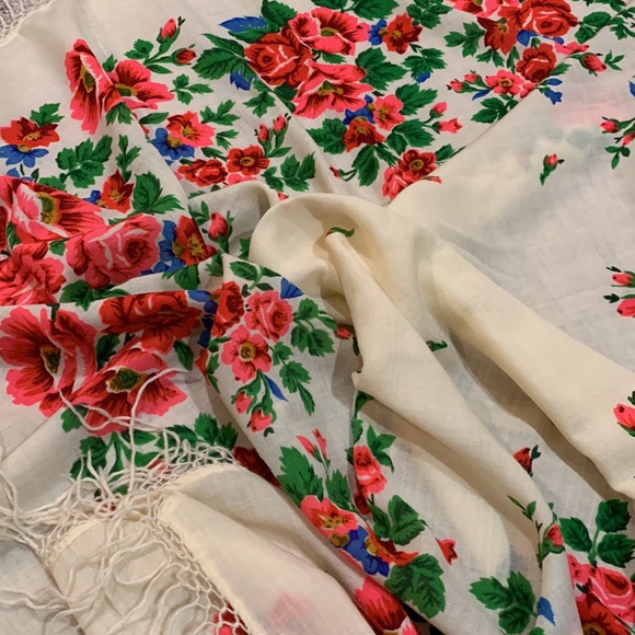 💙💛 Vintage Ukrainian Wool Scarf Khustka Floral 1980s 💙💛 - Picture 3 of 8